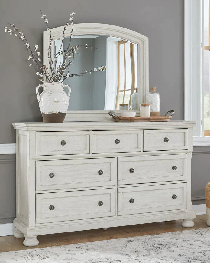 Robbinsdale King Panel Storage Bed with Mirrored Dresser, Chest and 2 Drawer Nightstand
