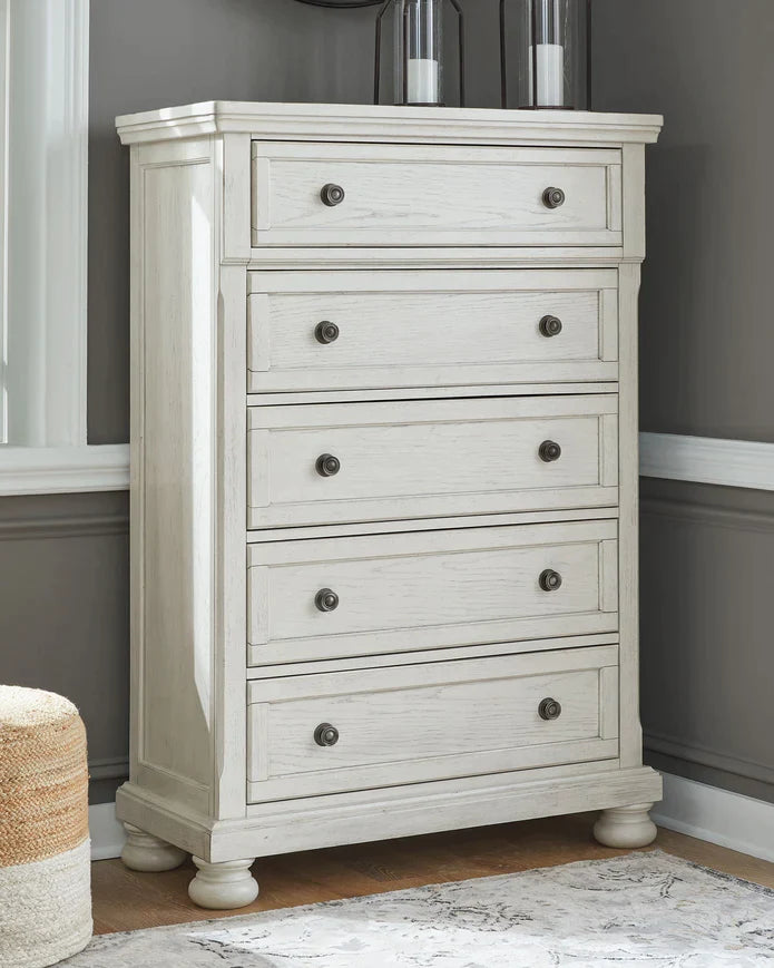 Robbinsdale King Panel Storage Bed with Mirrored Dresser, Chest and 2 Drawer Nightstand