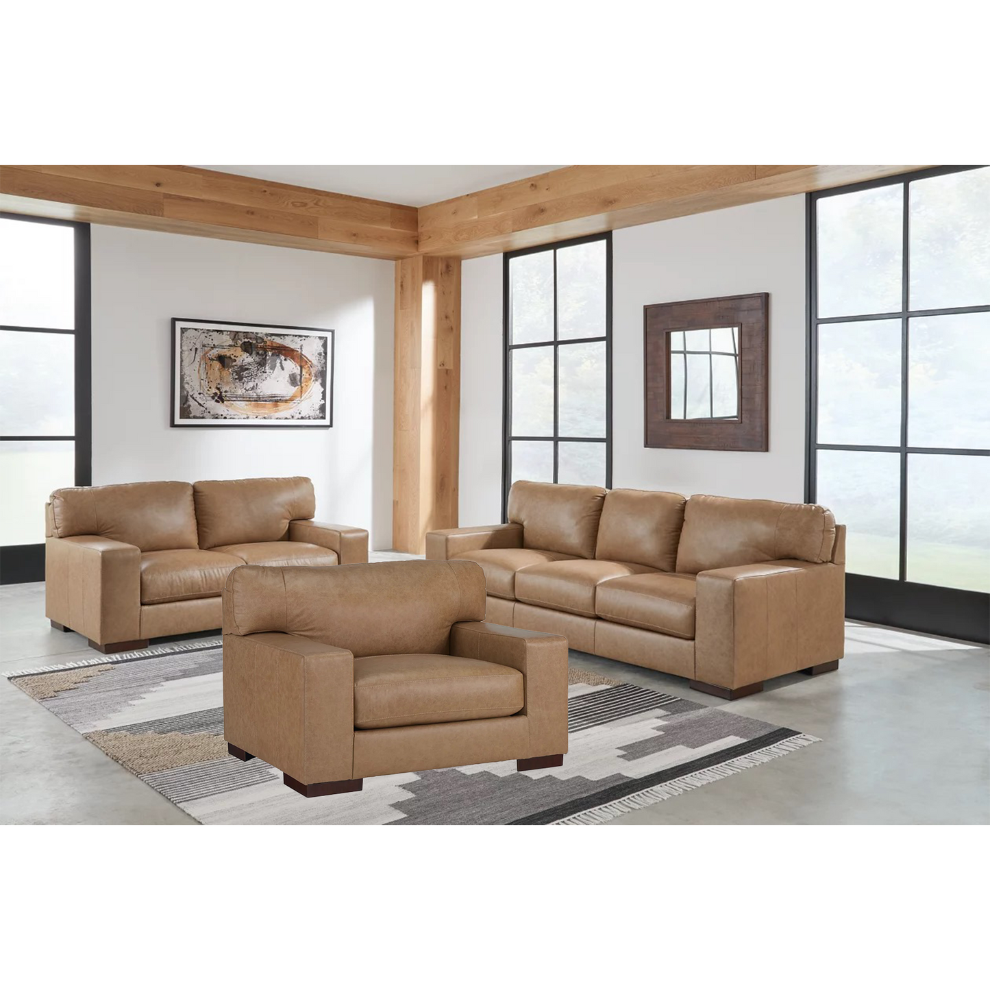 Lombardia Leather Sofa, Loveseat, and Oversized Leather Chair