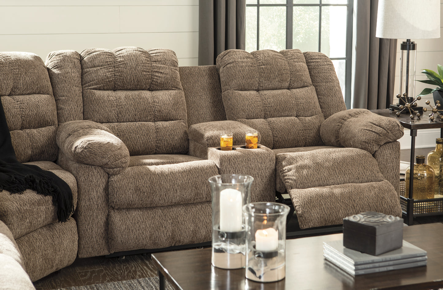 Workhorse Reclining Loveseat with Console - Ashley Furniture - Brunei