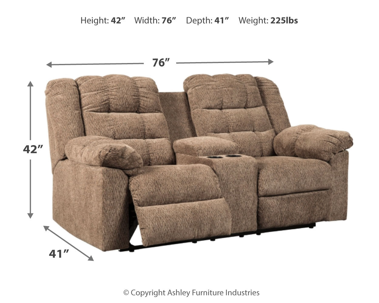 Workhorse Reclining Loveseat with Console - Ashley Furniture - Brunei