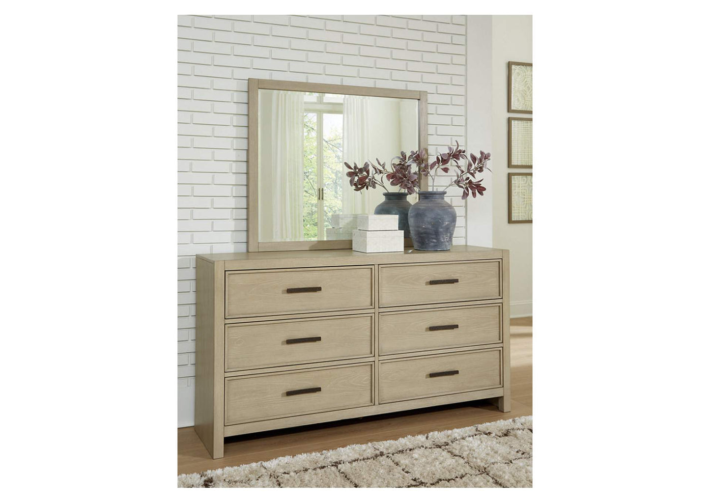 Calmoro Dresser and Mirror; Gray