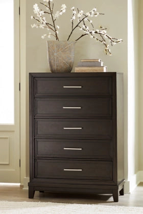 Neymorton Five Drawer Chest; Dark Grayish Brown