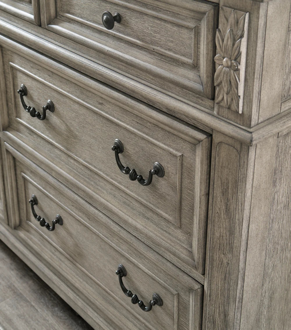 Lodenbay King Panel Bed with Mirrored Dresser, Chest and Nightstand