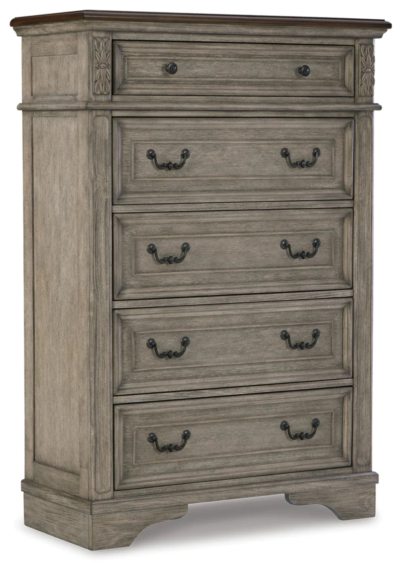 Lodenbay King Panel Bed with Mirrored Dresser, Chest and Nightstand