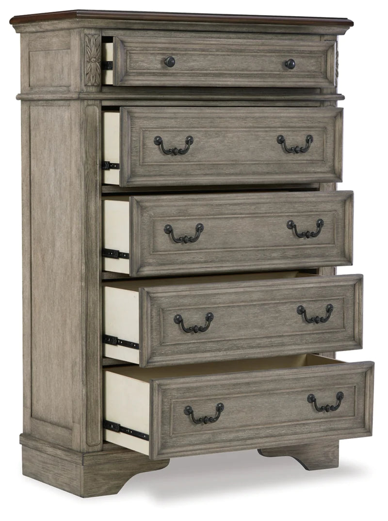 Lodenbay King Panel Bed with Mirrored Dresser, Chest and Nightstand