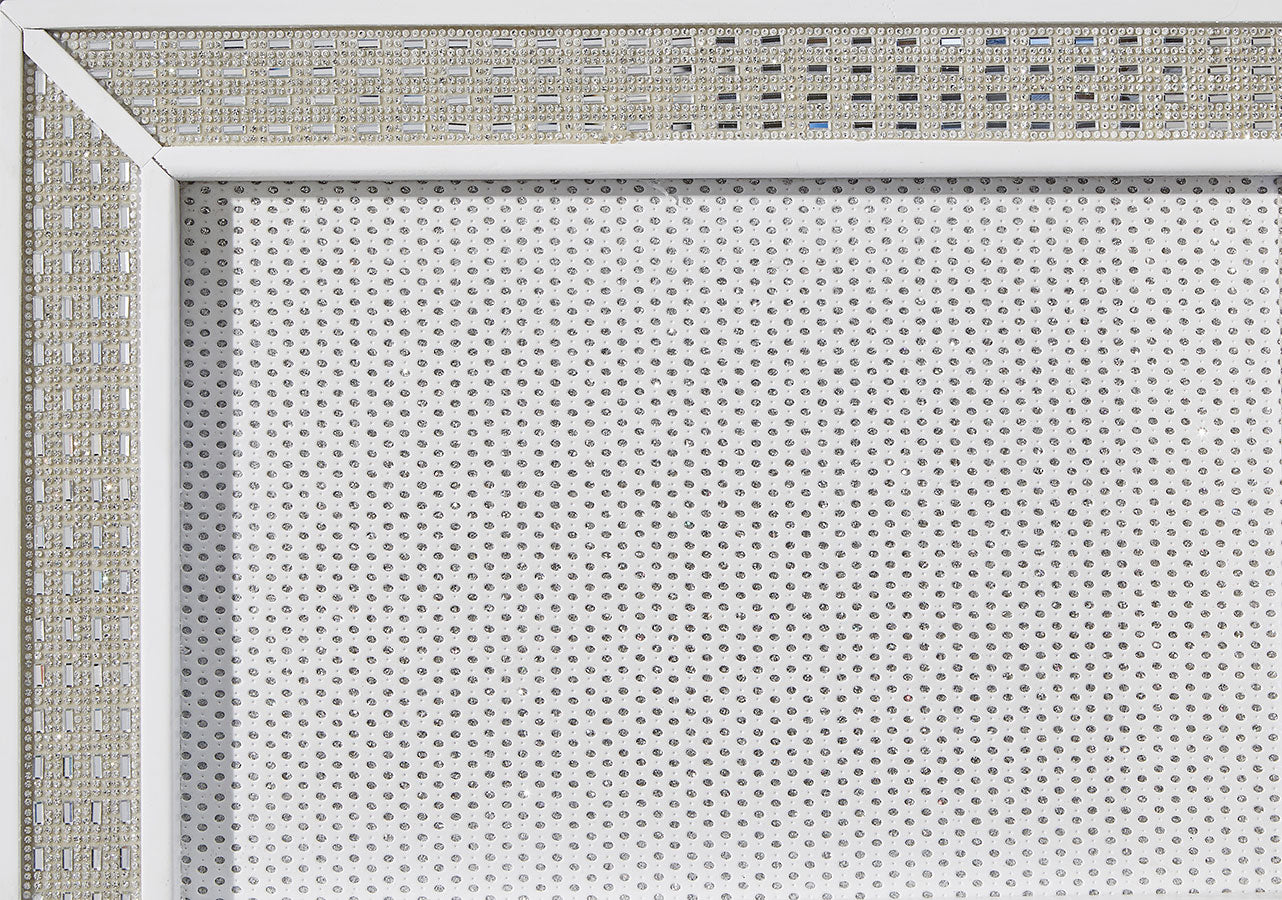 Chalanna King Panel Bed with Mirrored Dresser and Two Drawer Night Stand;WHITE