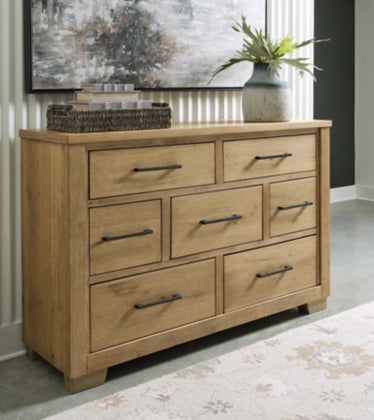 Galliden 7-Drawer Dresser with Mirror; Light Brown
