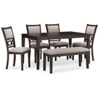 Langwest Dining Table and 4 Chairs and Bench (Set of 6);BROWN