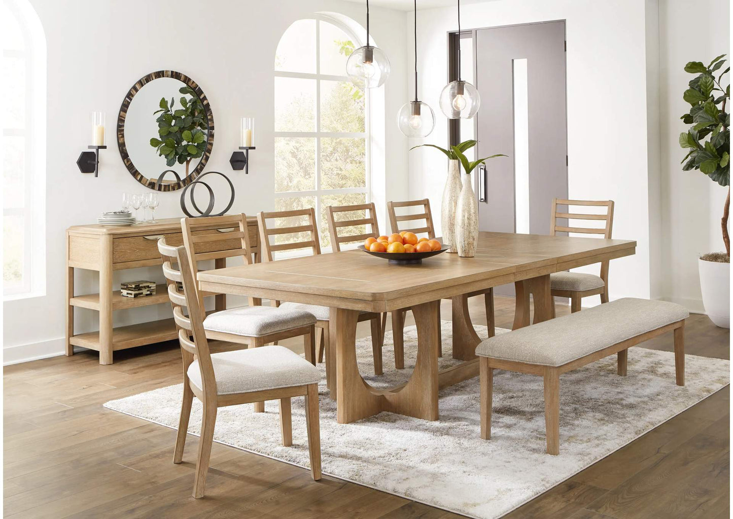 Rencott Dining Table and 6 Chairs and Bench