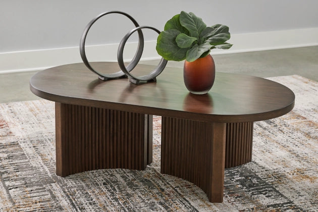 Korestone Oval Cocktail Table;Dark Brown