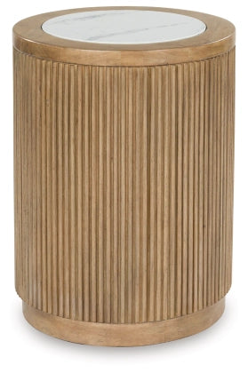 Camdill Round End Table;Light Brown/White