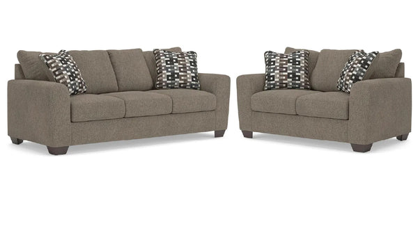 Triston-Peaks Sofa and Loveseat;Suede