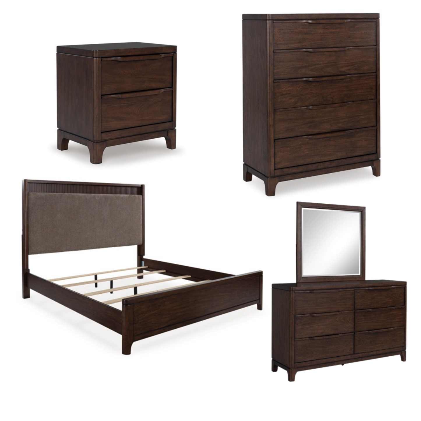 Korestone Queen Bed With Mirrored Dresser, Chest and Nightstand