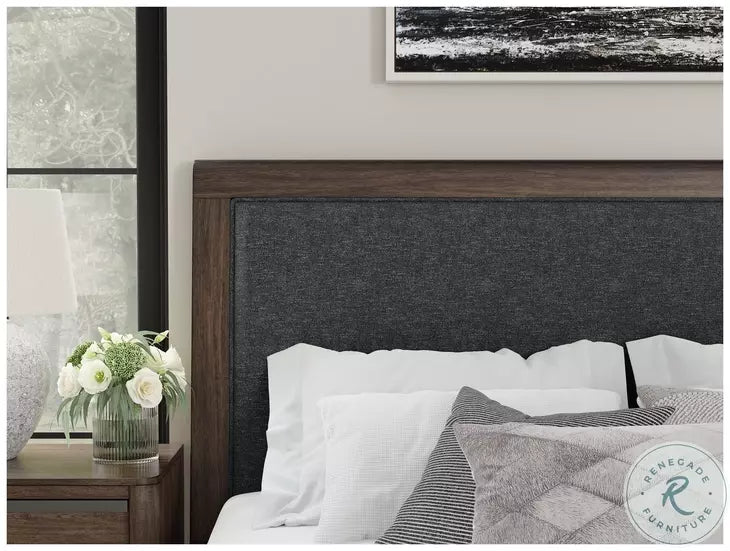 Kendamor King Upholstered Panel Bed; Dark Brown