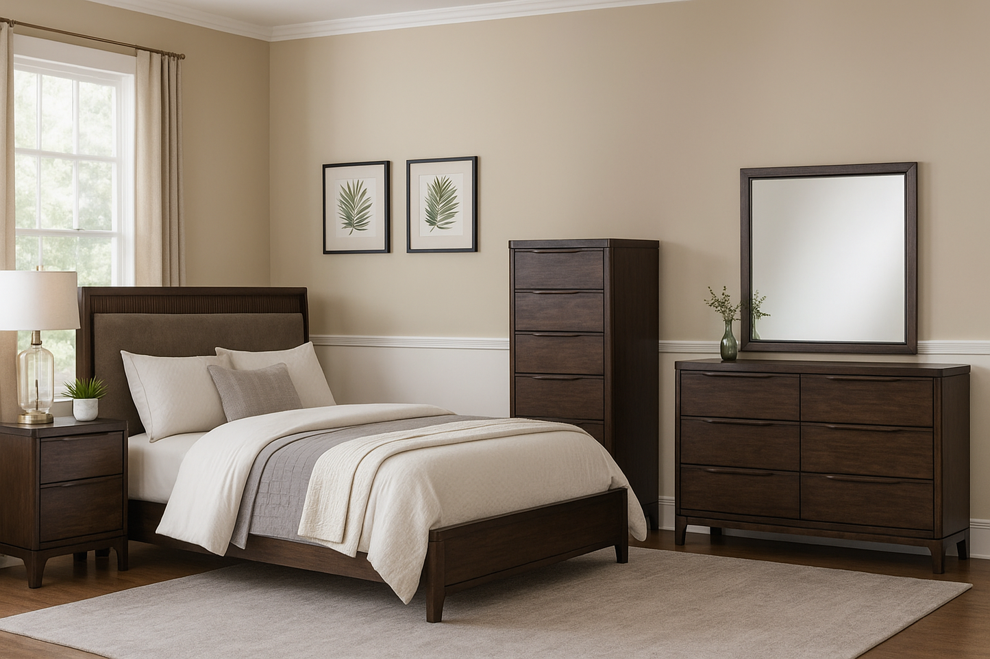 Korestone Queen Bed With Mirrored Dresser, Chest and Nightstand