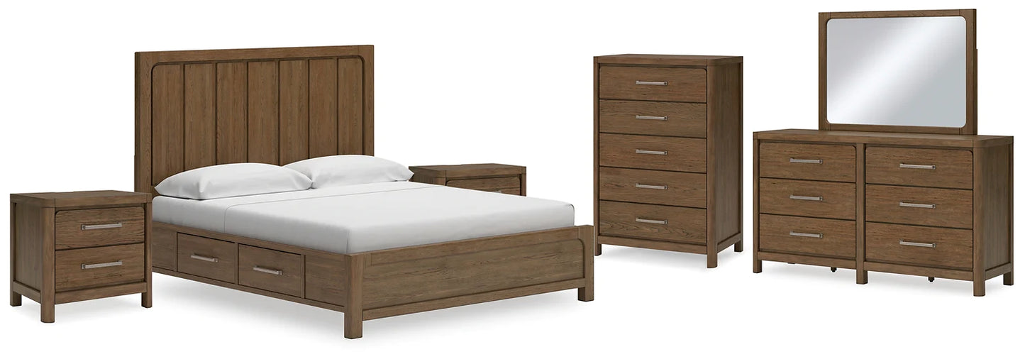 Cabalynn King Panel Bed with Storage with Mirrored Dresser, Chest and Nightstand