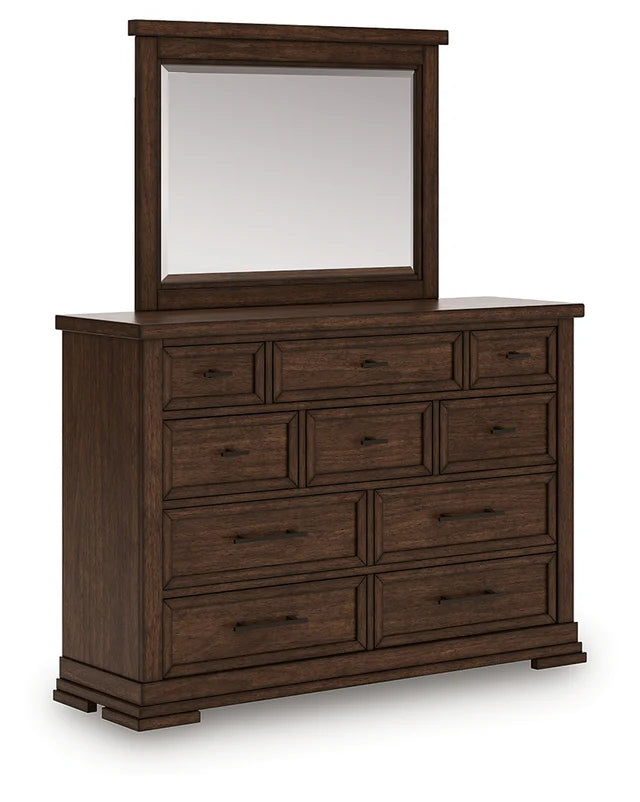 Taffenbrook Dresser and Mirror; Medium Brown