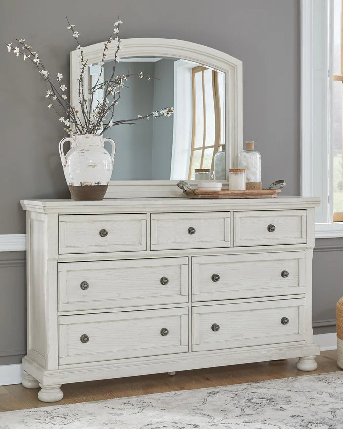 Robbinsdale King Panel Storage Bed with Mirrored Dresser, Chest and 1 Drawer Nightstand