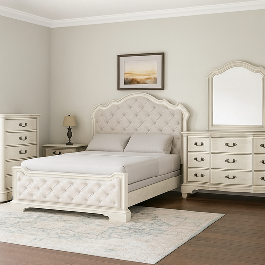 Arlendyne King Upholstered Bed With Mirrored Dresser, Chest and Nightstand