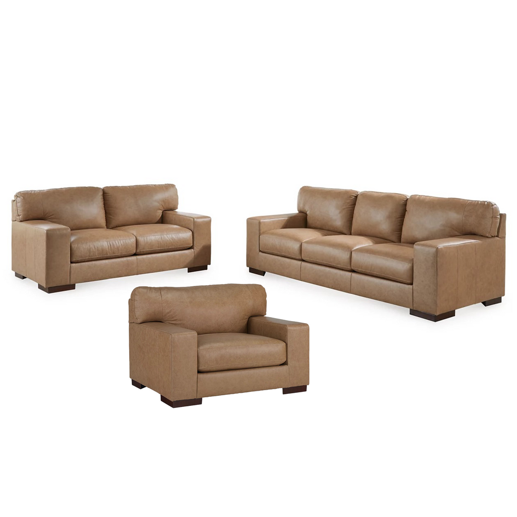 Lombardia Leather Sofa, Loveseat, and Oversized Leather Chair