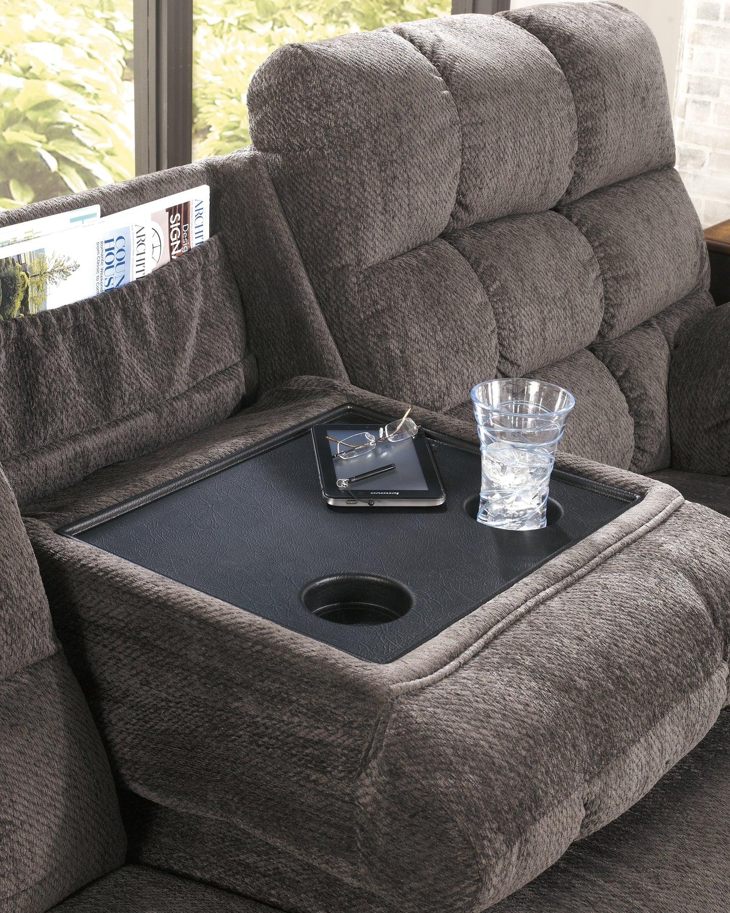 Acieona Reclining Sofa with Drop Down Table - Ashley Furniture - Brunei