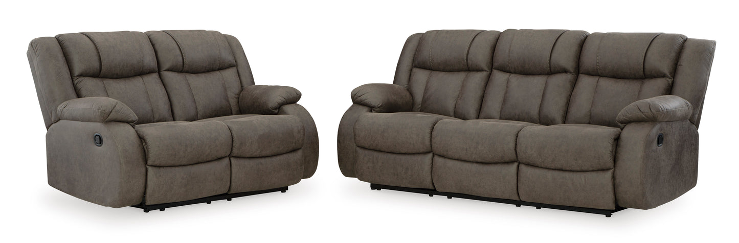First Base Reclining Sofa and Loveseat;Gunmetal