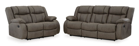 First Base Reclining Sofa and Loveseat;Gunmetal