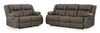 First Base Reclining Sofa and Loveseat;Gunmetal