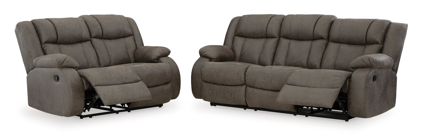 First Base Reclining Sofa and Loveseat;Gunmetal