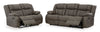 First Base Reclining Sofa and Loveseat;Gunmetal