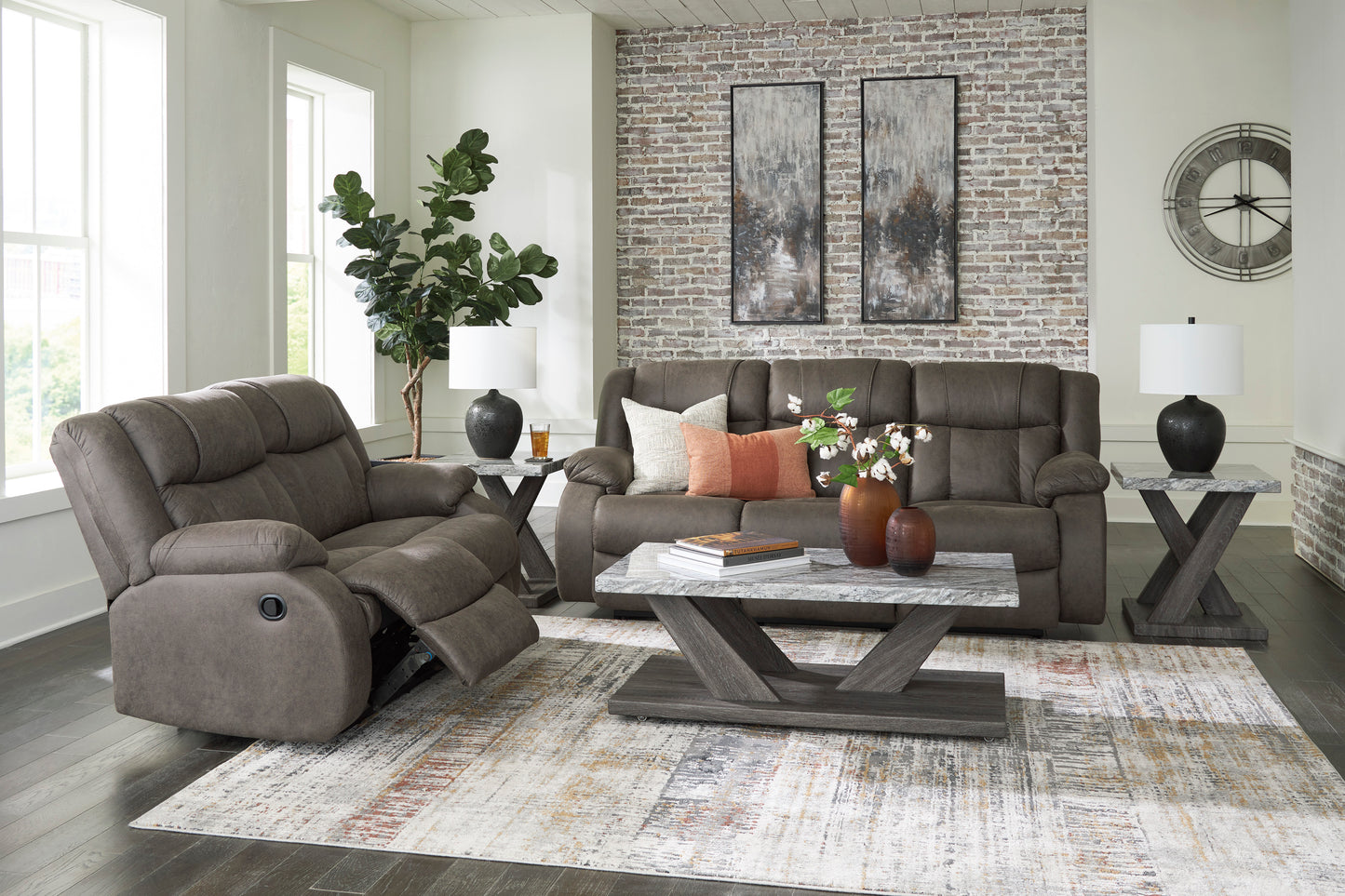 First Base Reclining Sofa and Loveseat;Gunmetal