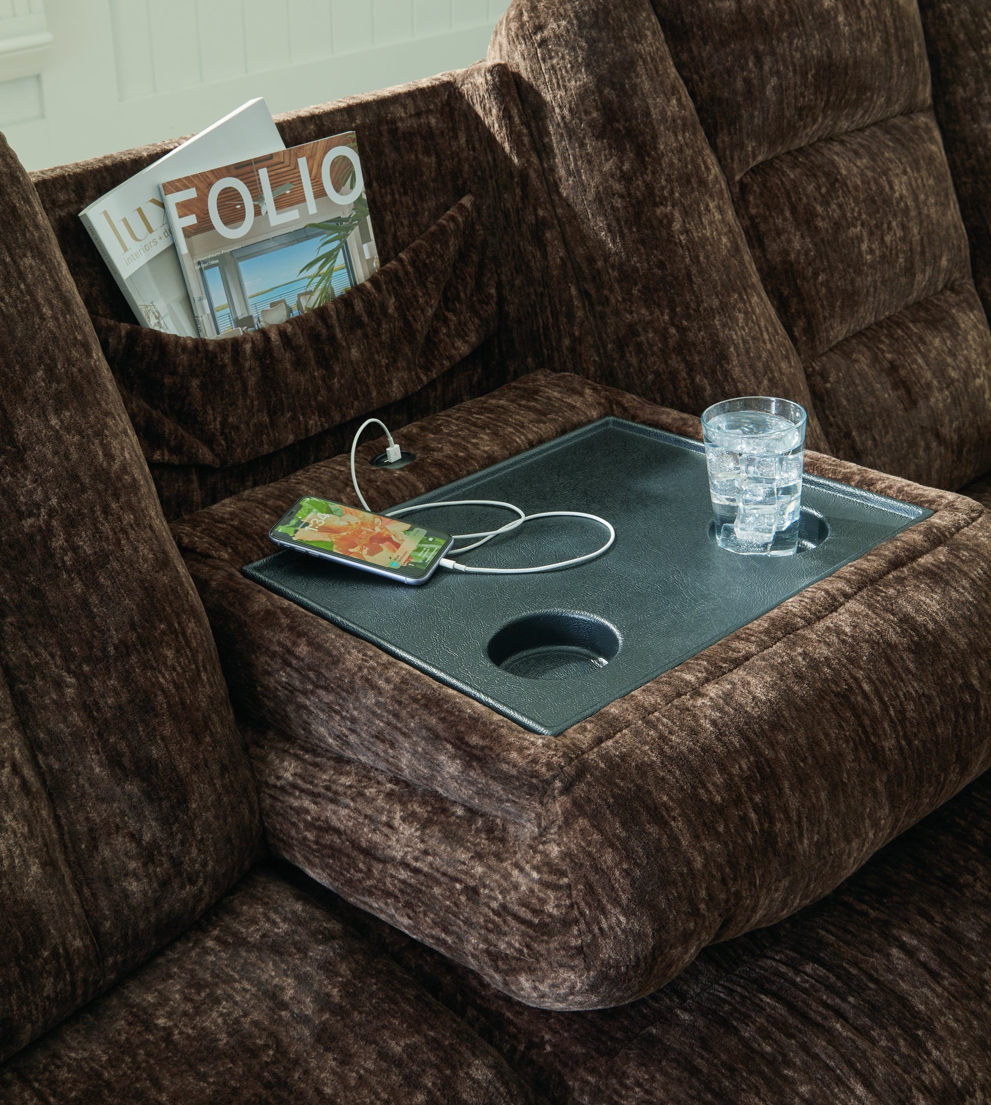 Soundwave Reclining Sofa with Drop Down Table - Ashley Furniture - Brunei