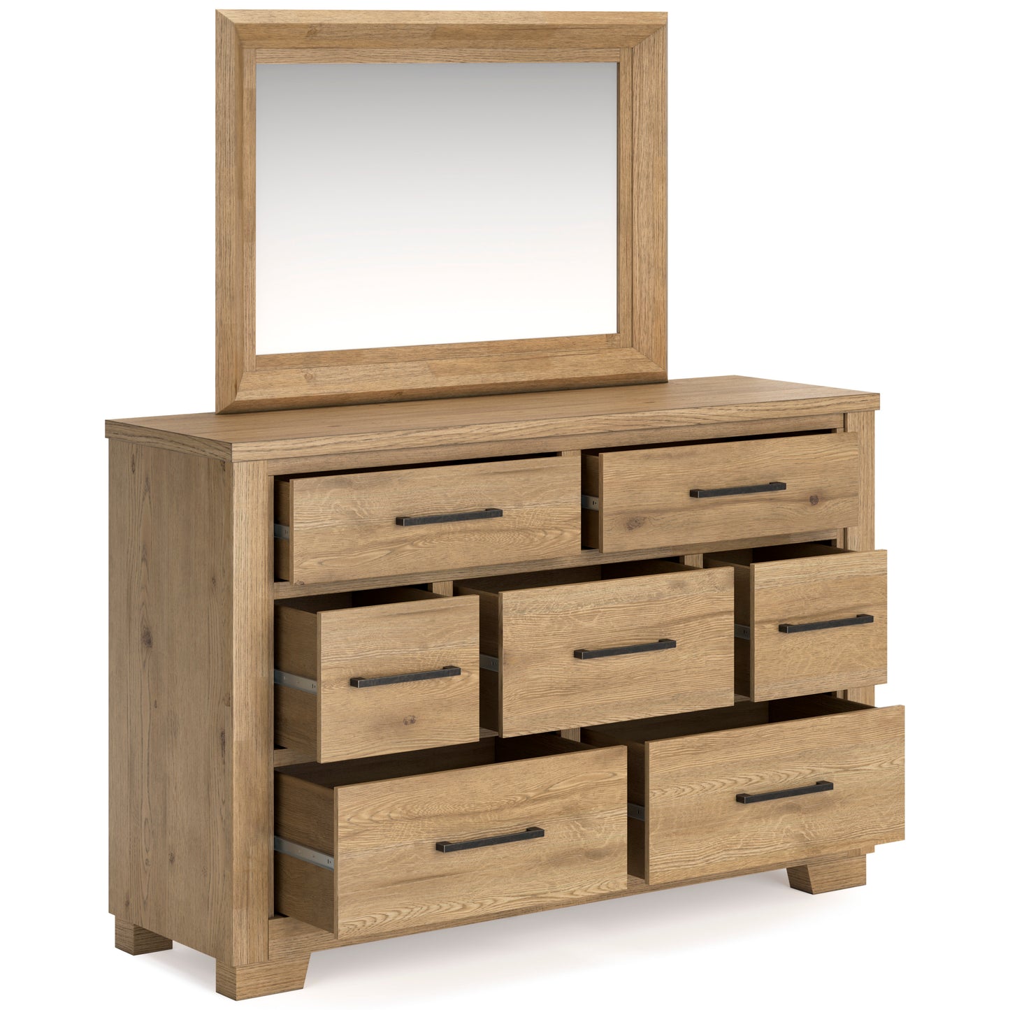 Galliden 7-Drawer Dresser with Mirror; Light Brown