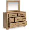 Galliden 7-Drawer Dresser with Mirror; Light Brown