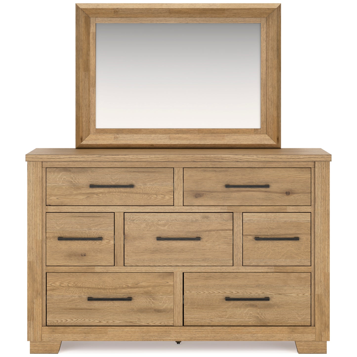 Galliden 7-Drawer Dresser with Mirror; Light Brown