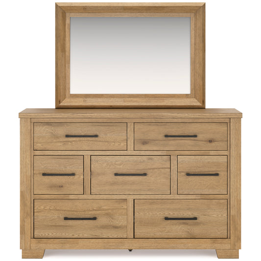 Galliden 7-Drawer Dresser with Mirror; Light Brown