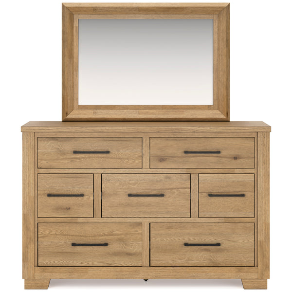 Galliden 7-Drawer Dresser with Mirror; Light Brown