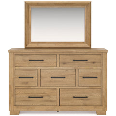 Galliden 7-Drawer Dresser with Mirror; Light Brown