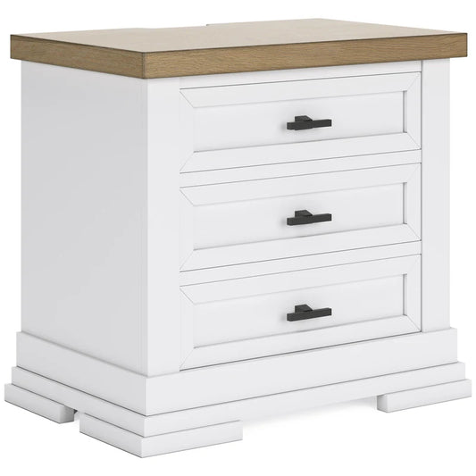 Ashbryn Three Drawer Night Stand; White/Natural