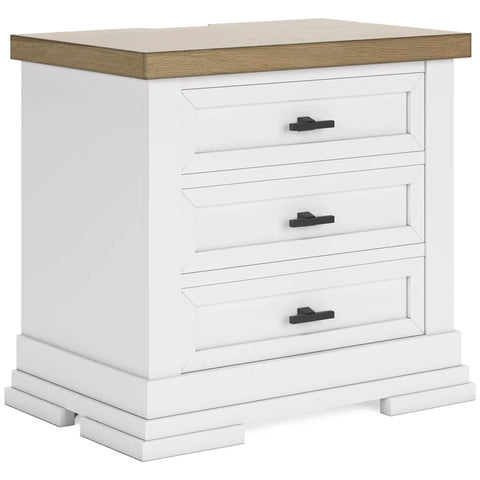 Ashbryn Three Drawer Night Stand; White/Natural