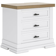 Ashbryn Three Drawer Night Stand; White/Natural