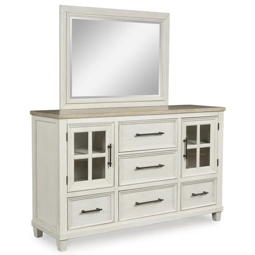 Shaybrock Dresser and Mirror; Antique White/Brown