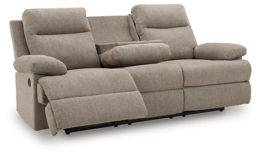 Tarrant Reclining Sofa with Drop Down Table;Mocha