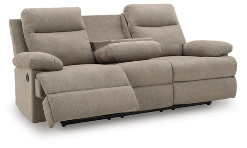 Tarrant Reclining Sofa with Drop Down Table;Mocha