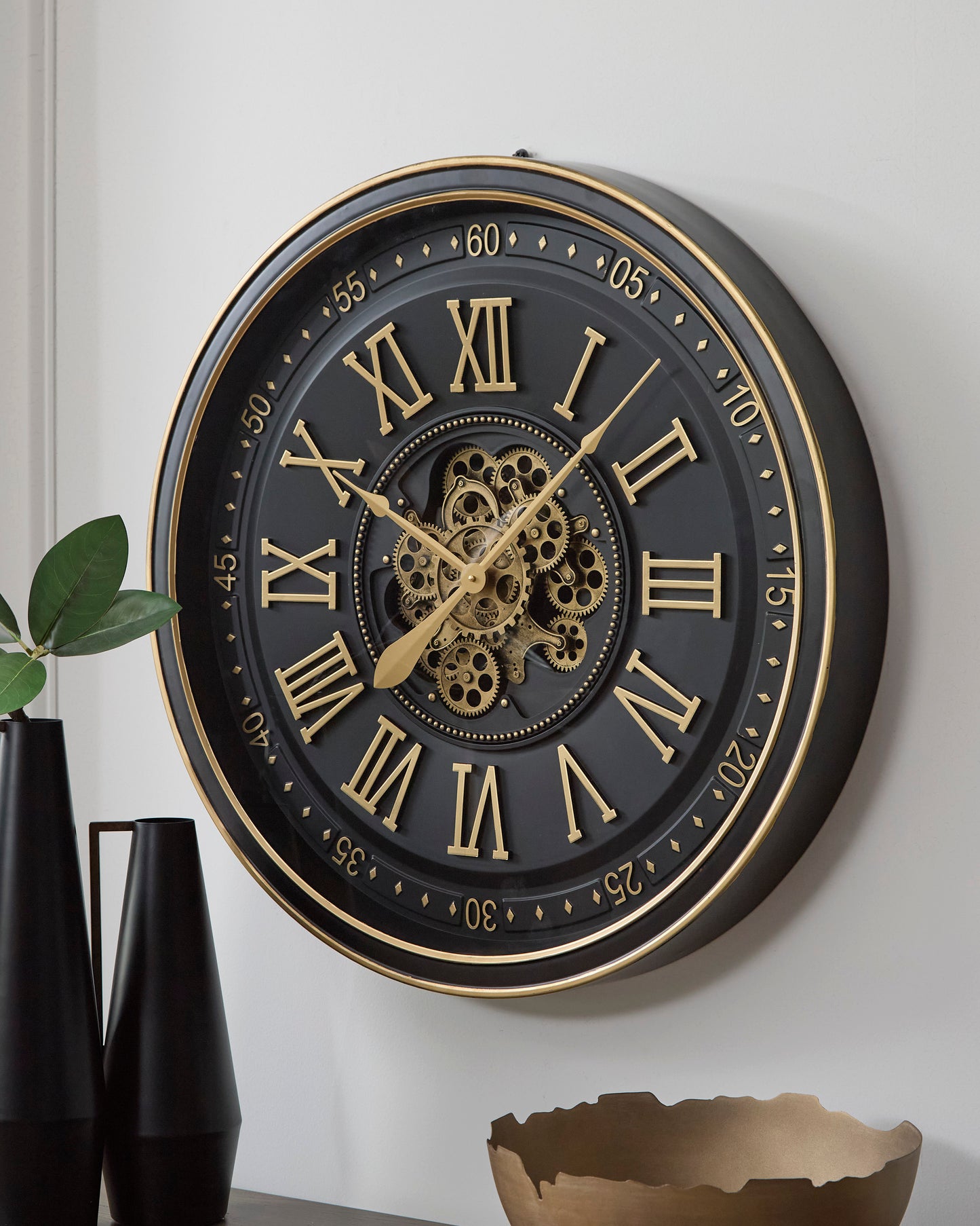 Dairton Wall Clock;Black/Gold Finish