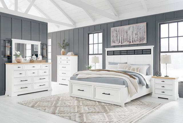 Ashbryn Queen Bedroom Set; White/Natural