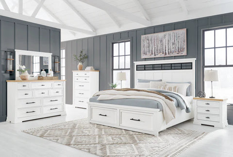 Ashbryn Queen Bedroom Set; White/Natural