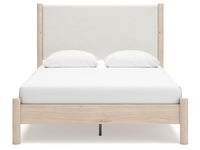 Cadmori King Upholstered Panel Bed with Mirrored Dresser, Chest and Nightstand; Brown