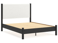 Fargenta King Upholstered Panel Bed with Mirrored Dresser, Chest and Nightstand;BLACK/WHITE